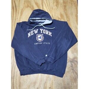 New York Empire State Hoodie Men XL Blue Knit Pullover Cotton @B3